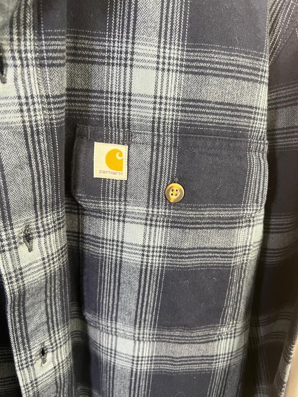 Carhartt Button-Up Plaid Shirt Blue and Brown Small Original Fit - Picture 10 of 11
